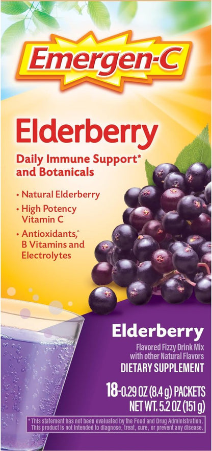 Emergen-C Holunderbeere Brausepulver – Immunsystem-Unterstützung mit hochdosiertem Vitamin C, natürliche Aromen, 18 Portionen