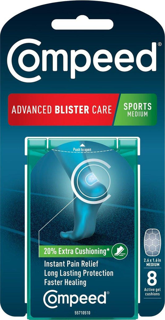 Compeed Advanced Blasenpflaster Sport Medium – Hydrokolloid-Gel-Polster für sofortige Schmerzlinderung und schnellere Heilung, 8 Stück (2er-Pack)