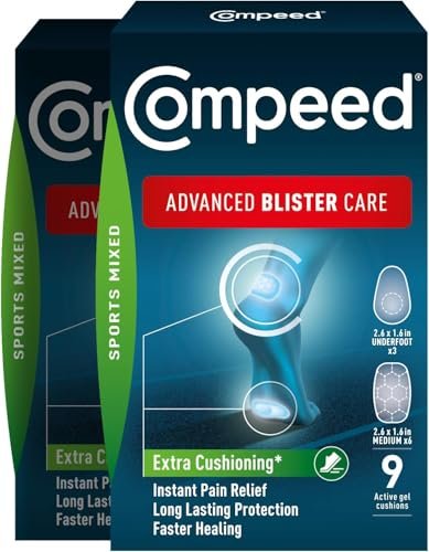 Compeed Advanced Blasenpflaster, Hydrokolloid-Gel-Polster für sofortige Schmerzlinderung und schnellere Heilung, Sport Mischgrößen, 9 Stück (2er Pack)