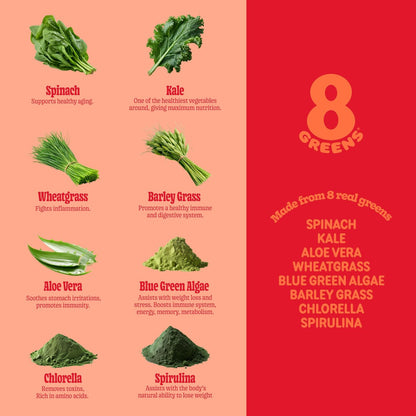 8Greens Supergreens Tabletten – Superfood-Tabletten für Stoffwechsel, Immunsystem & Konzentration, tägliche grüne Brausetabletten, Bio: Aloe Vera, Spirulina, Chlorella, Blutorange, 10 Portionen