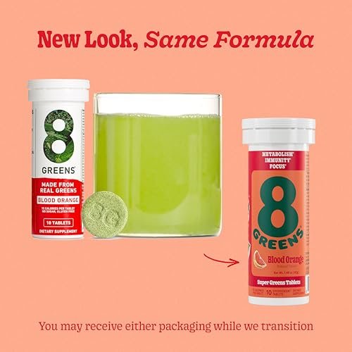8Greens Supergreens Tabletten – Superfood-Tabletten für Stoffwechsel, Immunsystem & Konzentration, tägliche grüne Brausetabletten, Bio: Aloe Vera, Spirulina, Chlorella, Blutorange, 10 Portionen