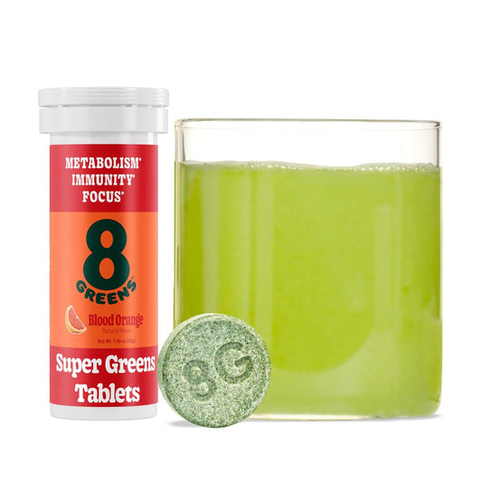 8Greens Supergreens Tabletten – Superfood-Tabletten für Stoffwechsel, Immunsystem & Konzentration, tägliche grüne Brausetabletten, Bio: Aloe Vera, Spirulina, Chlorella, Blutorange, 10 Portionen