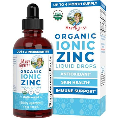 MaryRuth's Bioflüssiges organisches Zink für Kinder & Erwachsene | Immununterstützung | Hautgesundheit | Antioxidans | Zellstoffwechsel | Zinksulfat | Vegan | Ohne Zucker | Glutenfrei | 118 ml