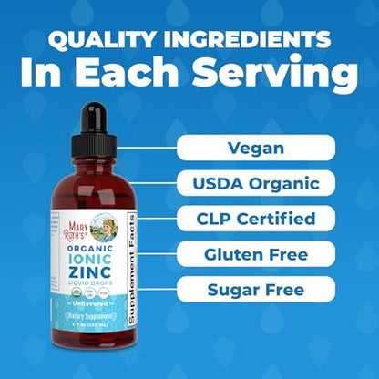 MaryRuth's Bioflüssiges organisches Zink für Kinder & Erwachsene | Immununterstützung | Hautgesundheit | Antioxidans | Zellstoffwechsel | Zinksulfat | Vegan | Ohne Zucker | Glutenfrei | 118 ml