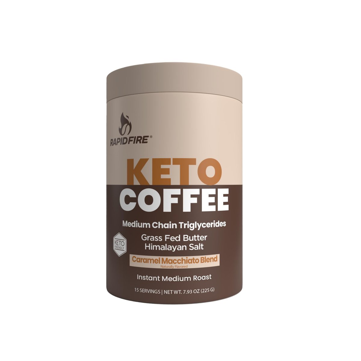 Rapidfire Keto Kaffee Instantkaffee-Mix, Karamell-Macchiato-Geschmack, 7,93 Unzen (255g), 15 Portionen