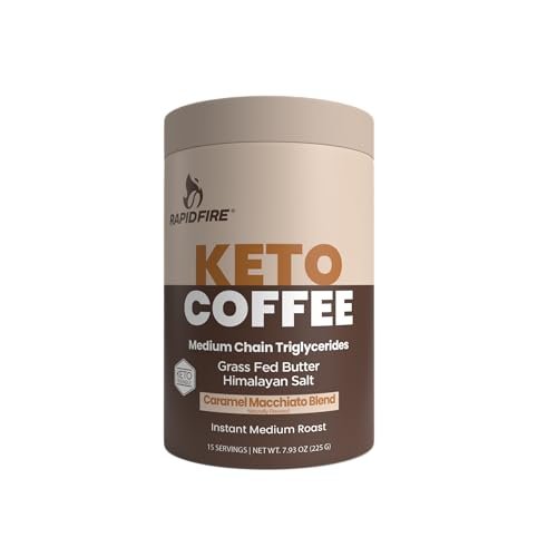 Rapidfire Keto Kaffee Instantkaffee-Mix, Karamell-Macchiato-Geschmack, 7,93 Unzen (255g), 15 Portionen