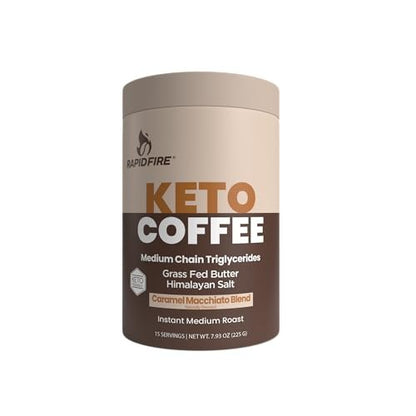 Rapidfire Keto Kaffee Instantkaffee-Mix, Karamell-Macchiato-Geschmack, 7,93 Unzen (255g), 15 Portionen