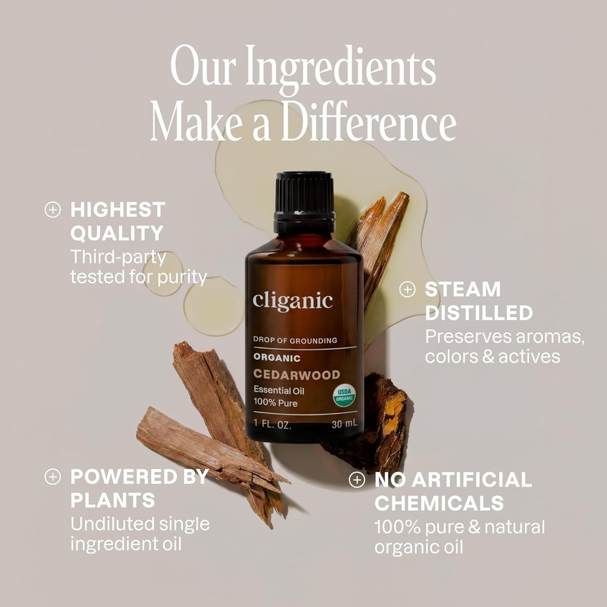 Cliganic Bio Zedernholz ätherisches Öl – 100% reines, natürliches, unverdünntes Öl für Aromatherapie-Diffuser | Non-GMO verifiziert