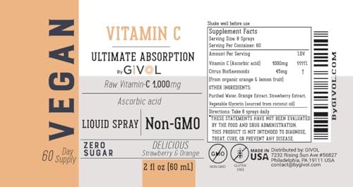 GIVOL Vitamin Spray: Tägliches Flüssigextrakt mit Zitrone, Orange, Erdbeere, 60 ml (60-Tage-Vorrat)