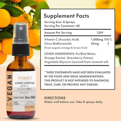 GIVOL Vitamin Spray: Tägliches Flüssigextrakt mit Zitrone, Orange, Erdbeere, 60 ml (60-Tage-Vorrat)