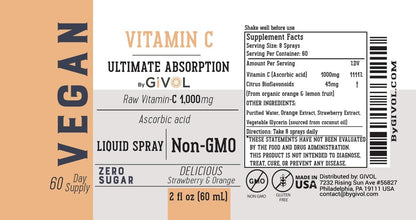 GIVOL Vitamin Spray: Tägliches Flüssigextrakt mit Zitrone, Orange, Erdbeere, 60 ml (60-Tage-Vorrat)