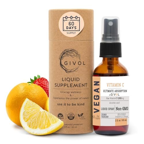GIVOL Vitamin Spray: Tägliches Flüssigextrakt mit Zitrone, Orange, Erdbeere, 60 ml (60-Tage-Vorrat)