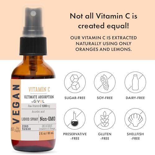 GIVOL Vitamin Spray: Tägliches Flüssigextrakt mit Zitrone, Orange, Erdbeere, 60 ml (60-Tage-Vorrat)