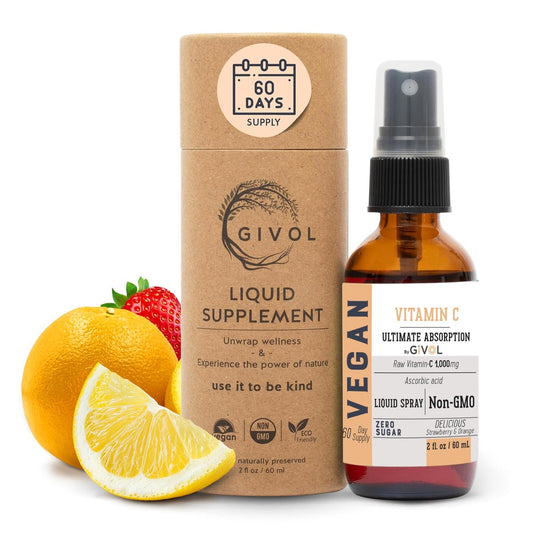 GIVOL Vitamin Spray: Tägliches Flüssigextrakt mit Zitrone, Orange, Erdbeere, 60 ml (60-Tage-Vorrat)