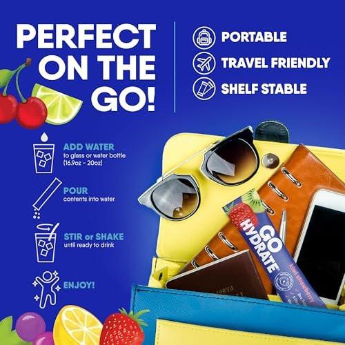 GoHydrate Instant Hydration Pulverbeutel - Elektrolyte Getränk mit wenig Natrium, natürliche Hydratation, zuckerfrei, mit Vitamin D, 10 Beutel, gemischter Geschmack