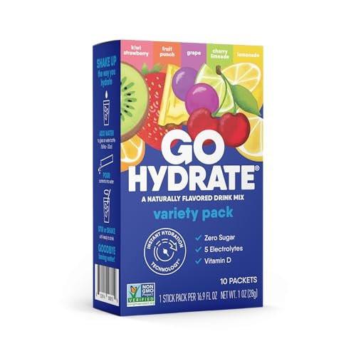 GoHydrate Instant Hydration Pulverbeutel - Elektrolyte Getränk mit wenig Natrium, natürliche Hydratation, zuckerfrei, mit Vitamin D, 10 Beutel, gemischter Geschmack