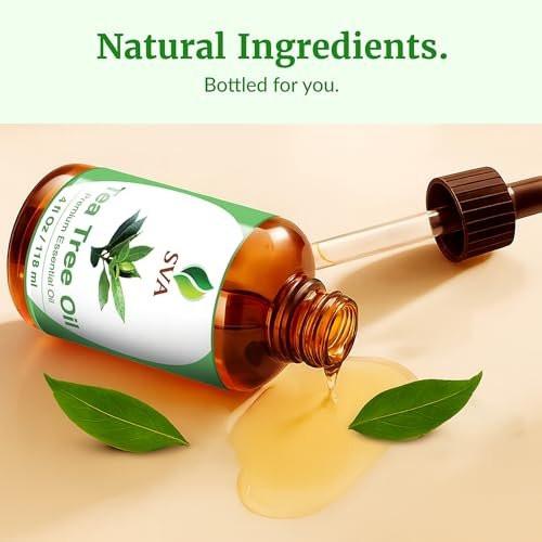 SVA Tea Tree Öl – 118 ml – 100% natürliches Teebaumöl – für Diffuser, Haarpflege, Gesicht, Hautpflege, Aromatherapie, Kopfhaut- und Körpermassage, Seifen- und Kerzenherstellung – mit Pipette