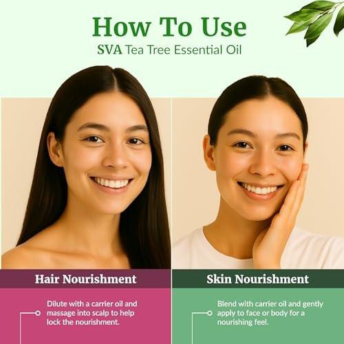 SVA Tea Tree Öl – 118 ml – 100% natürliches Teebaumöl – für Diffuser, Haarpflege, Gesicht, Hautpflege, Aromatherapie, Kopfhaut- und Körpermassage, Seifen- und Kerzenherstellung – mit Pipette