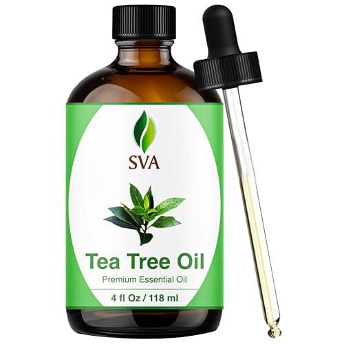 SVA Tea Tree Öl – 118 ml – 100% natürliches Teebaumöl – für Diffuser, Haarpflege, Gesicht, Hautpflege, Aromatherapie, Kopfhaut- und Körpermassage, Seifen- und Kerzenherstellung – mit Pipette
