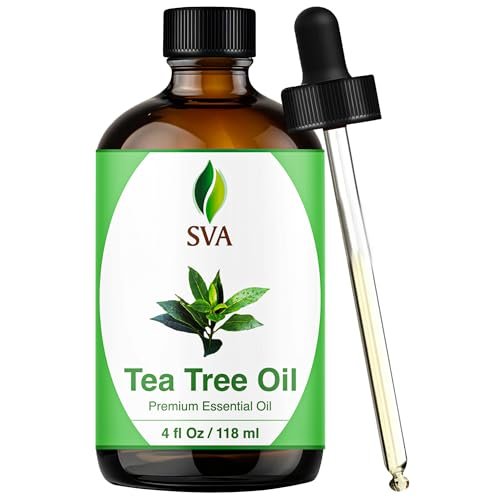 SVA Tea Tree Öl – 118 ml – 100% natürliches Teebaumöl – für Diffuser, Haarpflege, Gesicht, Hautpflege, Aromatherapie, Kopfhaut- und Körpermassage, Seifen- und Kerzenherstellung – mit Pipette
