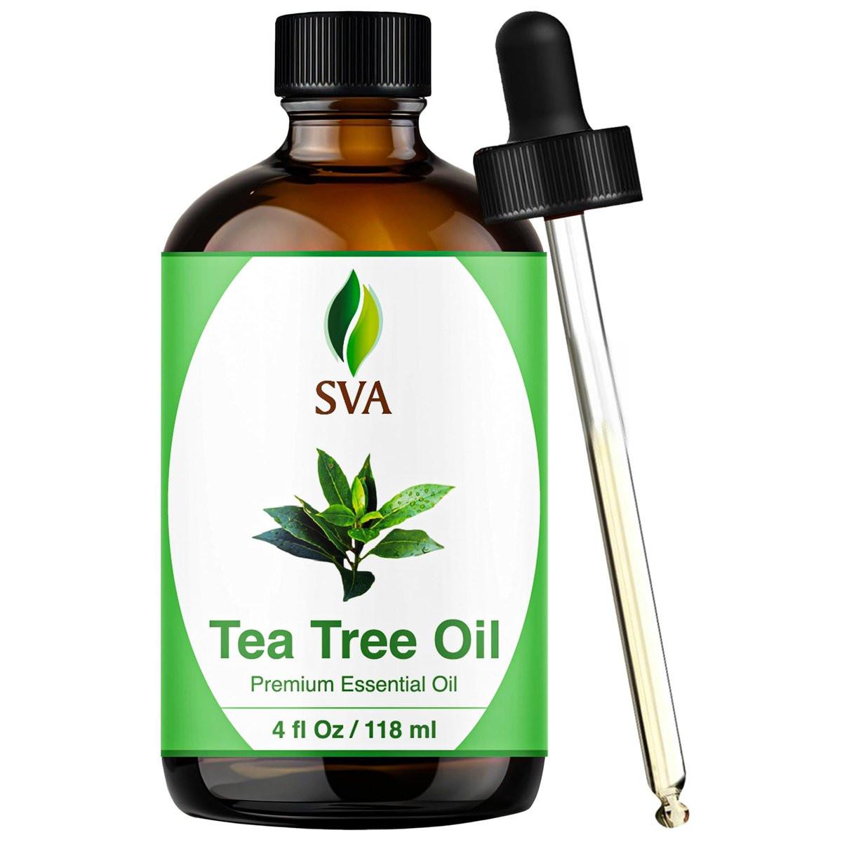 SVA Tea Tree Öl – 118 ml – 100% natürliches Teebaumöl – für Diffuser, Haarpflege, Gesicht, Hautpflege, Aromatherapie, Kopfhaut- und Körpermassage, Seifen- und Kerzenherstellung – mit Pipette