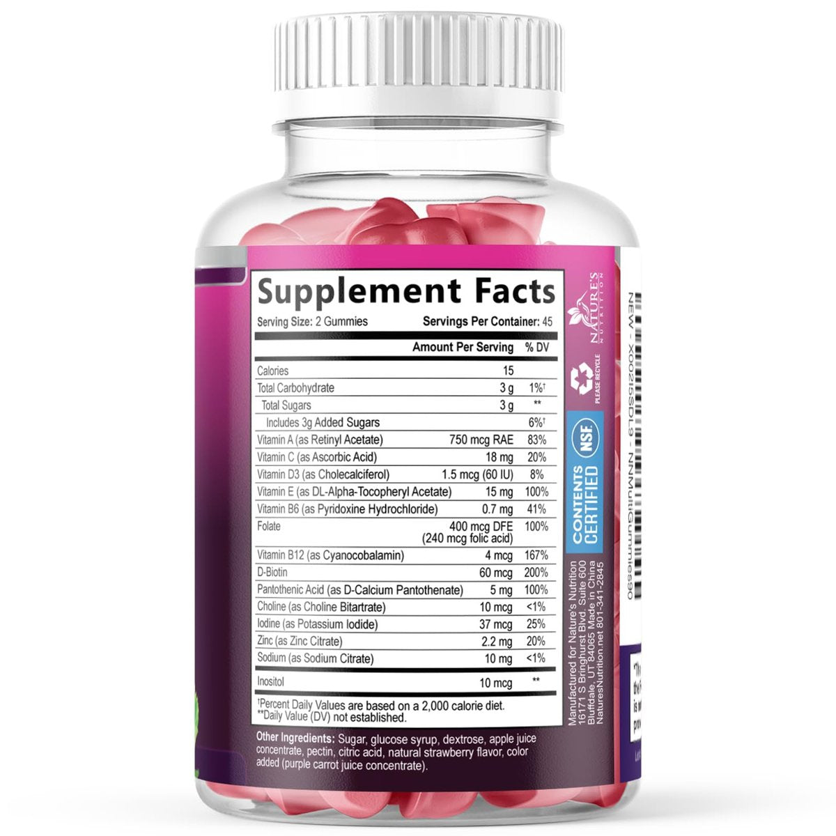 Nature's Nutrition Multivitamin Gummis für Erwachsene – Tägliche Multivitamine mit Vitamin A, C, D, B12 für Frauen und Männer – Immununterstützung – 90 Gummis