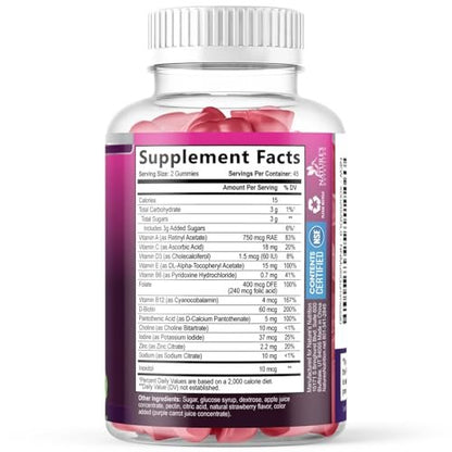 Multivitamin Gummis für Erwachsene – Tägliche Multivitamin-Gummis mit Vitamin A, C, D, B12 für Frauen & Männer, Immununterstützung – 120 Gummis