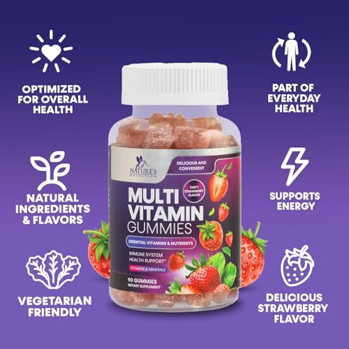 Nature's Nutrition Multivitamin Gummis für Erwachsene – Tägliche Multivitamine mit Vitamin A, C, D, B12 für Frauen und Männer – Immununterstützung – 90 Gummis