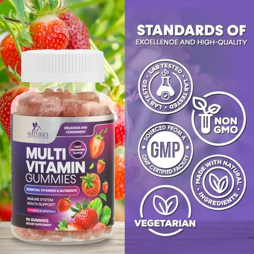 Nature's Nutrition Multivitamin Gummis für Erwachsene – Tägliche Multivitamine mit Vitamin A, C, D, B12 für Frauen und Männer – Immununterstützung – 90 Gummis