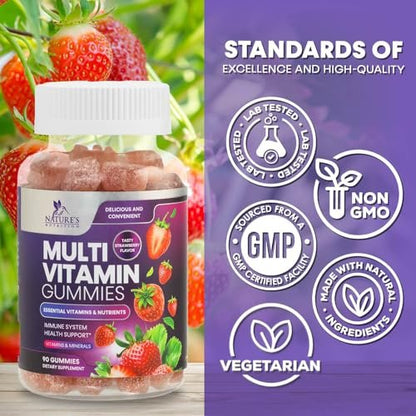 Nature's Nutrition Multivitamin Gummis für Erwachsene – Tägliche Multivitamine mit Vitamin A, C, D, B12 für Frauen und Männer – Immununterstützung – 90 Gummis