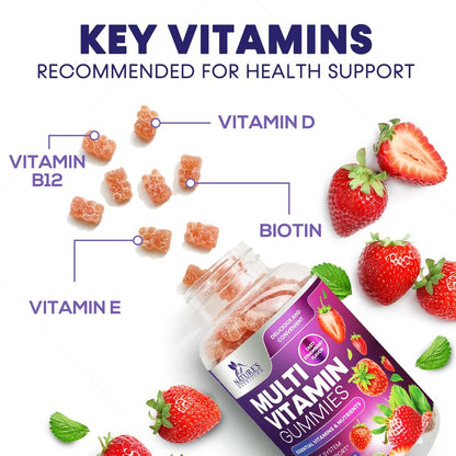 Nature's Nutrition Multivitamin Gummis für Erwachsene – Tägliche Multivitamine mit Vitamin A, C, D, B12 für Frauen und Männer – Immununterstützung – 90 Gummis