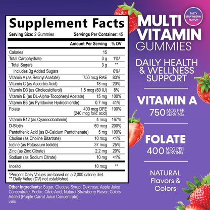 Nature's Nutrition Multivitamin Gummis für Erwachsene – Tägliche Multivitamine mit Vitamin A, C, D, B12 für Frauen und Männer – Immununterstützung – 90 Gummis