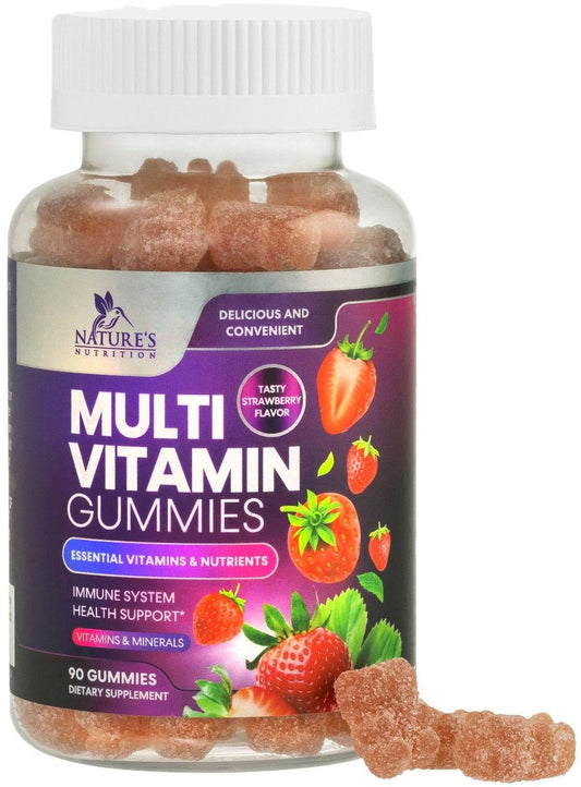 Nature's Nutrition Multivitamin Gummis für Erwachsene – Tägliche Multivitamine mit Vitamin A, C, D, B12 für Frauen und Männer – Immununterstützung – 90 Gummis