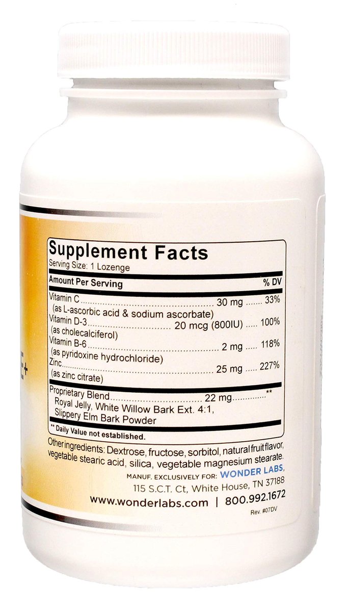 Wonder Laboratories Zink Lutschtabletten mit Vitamin C – Fruchtgeschmack, Immununterstützung mit 25 mg Zink und 30 mg Vitamin C pro Lutschtablette, 100 Lutschtabletten