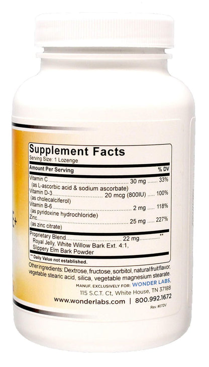 Wonder Laboratories Zink Lutschtabletten mit Vitamin C – Fruchtgeschmack, Immununterstützung mit 25 mg Zink und 30 mg Vitamin C pro Lutschtablette, 100 Lutschtabletten