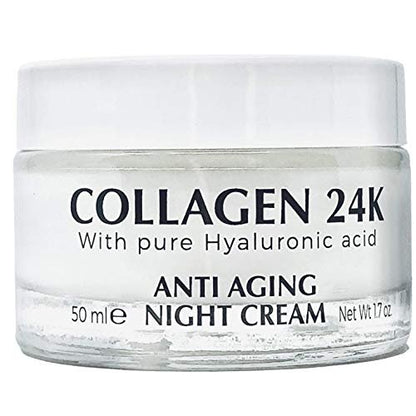 Delfanti-Milano COLLAGEN 24K Anti-Aging Nachtcreme – Gesichts- und Halsfeuchtigkeitscreme mit reiner Hyaluronsäure – Made in Italy, 50 ml