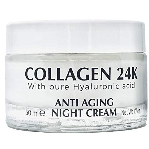 Delfanti-Milano COLLAGEN 24K Anti-Aging Nachtcreme – Gesichts- und Halsfeuchtigkeitscreme mit reiner Hyaluronsäure – Made in Italy, 50 ml