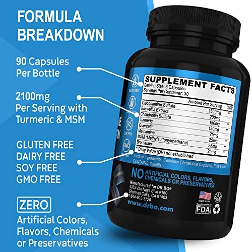 Glucosamin Chondroitin MSM Kurkuma – Gelenkunterstützung 2100 mg, Knochen & Gelenke – Nahrungsergänzungsmittel für Männer & Frauen, 90 Kapseln