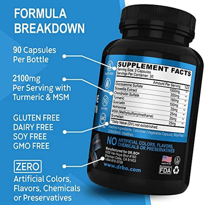 Glucosamin Chondroitin MSM Kurkuma – Gelenkunterstützung 2100 mg, Knochen & Gelenke – Nahrungsergänzungsmittel für Männer & Frauen, 90 Kapseln