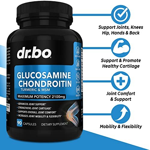 Glucosamin Chondroitin MSM Kurkuma – Gelenkunterstützung 2100 mg, Knochen & Gelenke – Nahrungsergänzungsmittel für Männer & Frauen, 90 Kapseln