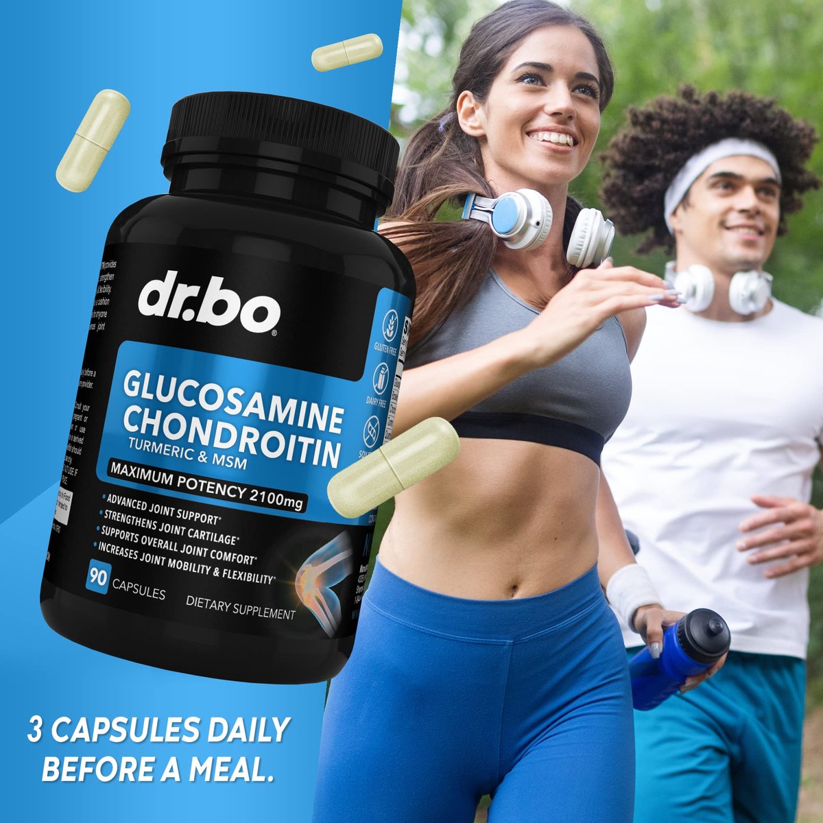 Glucosamin Chondroitin MSM Kurkuma – Gelenkunterstützung 2100 mg, Knochen & Gelenke – Nahrungsergänzungsmittel für Männer & Frauen, 90 Kapseln