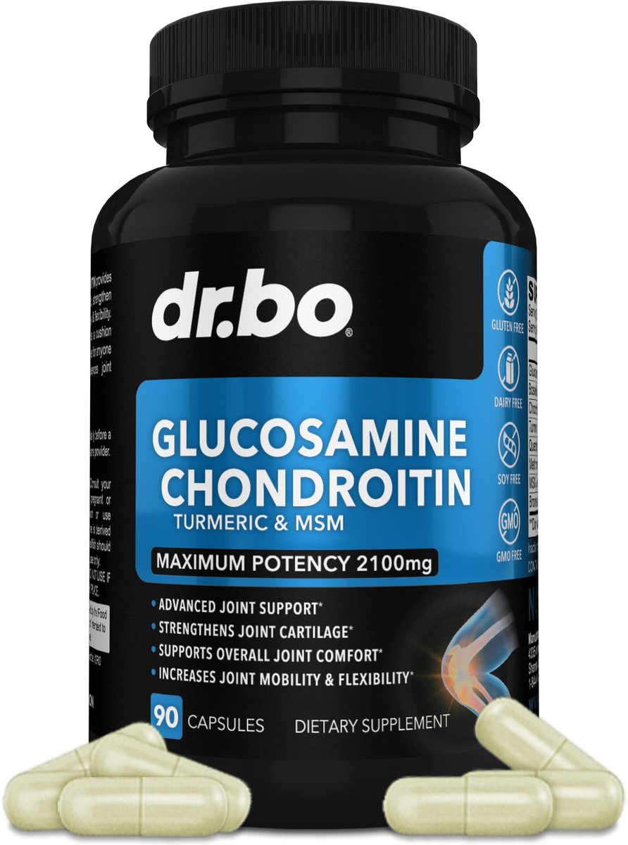 Glucosamin Chondroitin MSM Kurkuma – Gelenkunterstützung 2100 mg, Knochen & Gelenke – Nahrungsergänzungsmittel für Männer & Frauen, 90 Kapseln