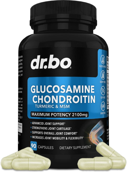 Glucosamin Chondroitin MSM Kurkuma – Gelenkunterstützung 2100 mg, Knochen & Gelenke – Nahrungsergänzungsmittel für Männer & Frauen, 90 Kapseln