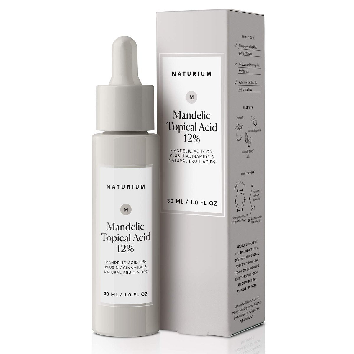 Naturium Mandelic Topical Acid 12% mit Niacinamid & natürlichen Fruchtsäuren – Anti-Aging Gesichtspflege, 30 ml