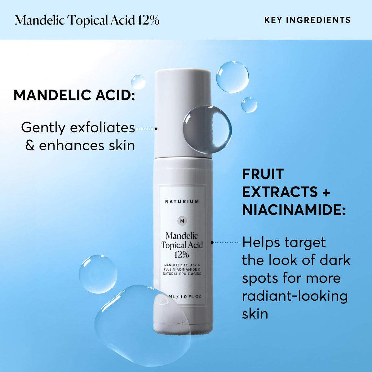 Naturium Mandelic Topical Acid 12% mit Niacinamid & natürlichen Fruchtsäuren – Anti-Aging Gesichtspflege, 30 ml