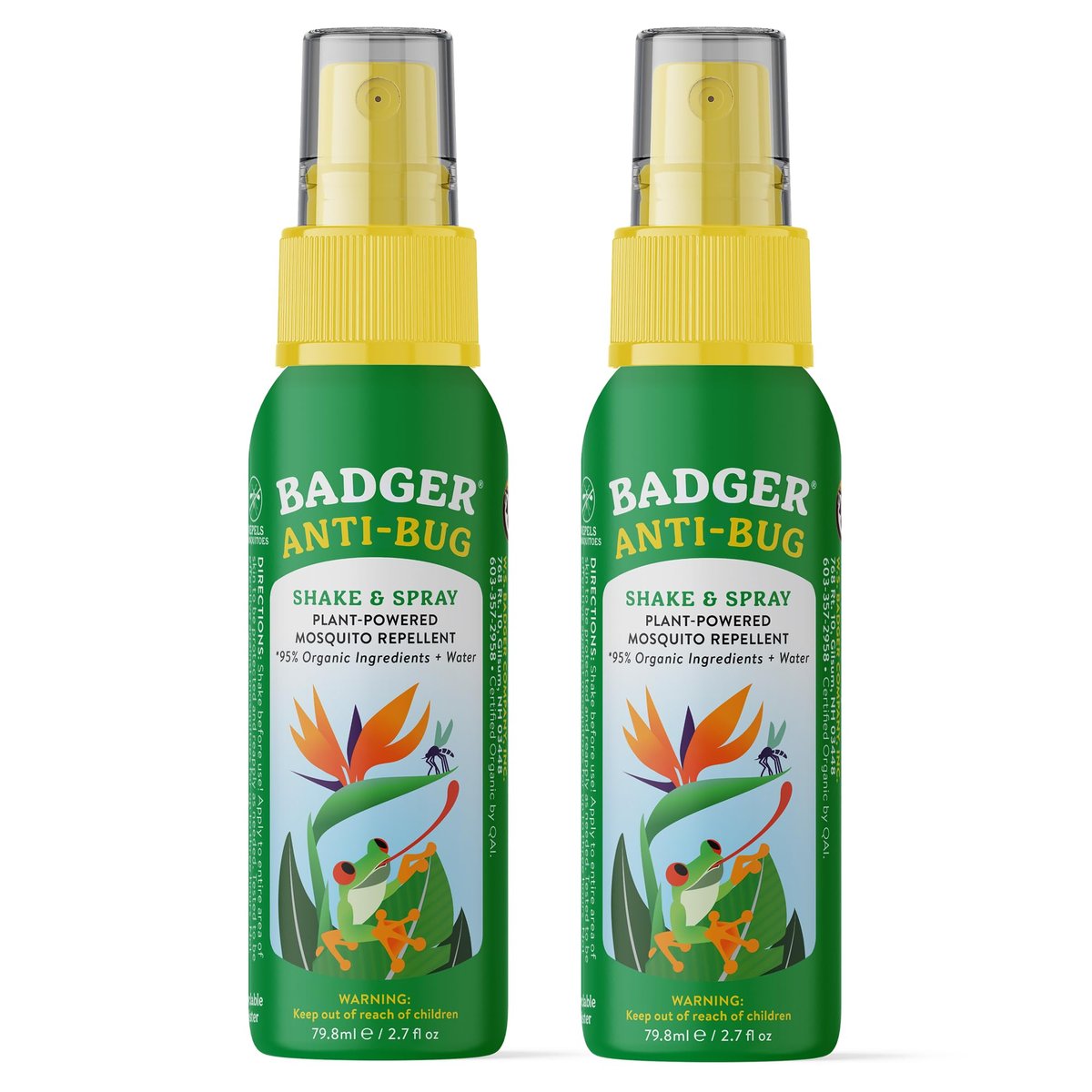Badger Insektenschutzspray, 3-Stunden Mückenschutz ohne DEET, Familienfreundlich, mit Citronella & Bio-Ölen, Natürlich & Vegan, 2 x 80 ml Aluminiumflasche