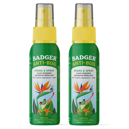 Badger Insektenschutzspray, 3-Stunden Mückenschutz ohne DEET, Familienfreundlich, mit Citronella & Bio-Ölen, Natürlich & Vegan, 2 x 80 ml Aluminiumflasche