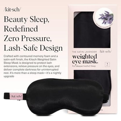 Kitsch Gewichtete Satin Schlafmaske – Leichtblockierende Augenmaske für Reisen und erholsamen Schlaf – Lavendel, verstellbares Band (4,1 oz / 116 g)