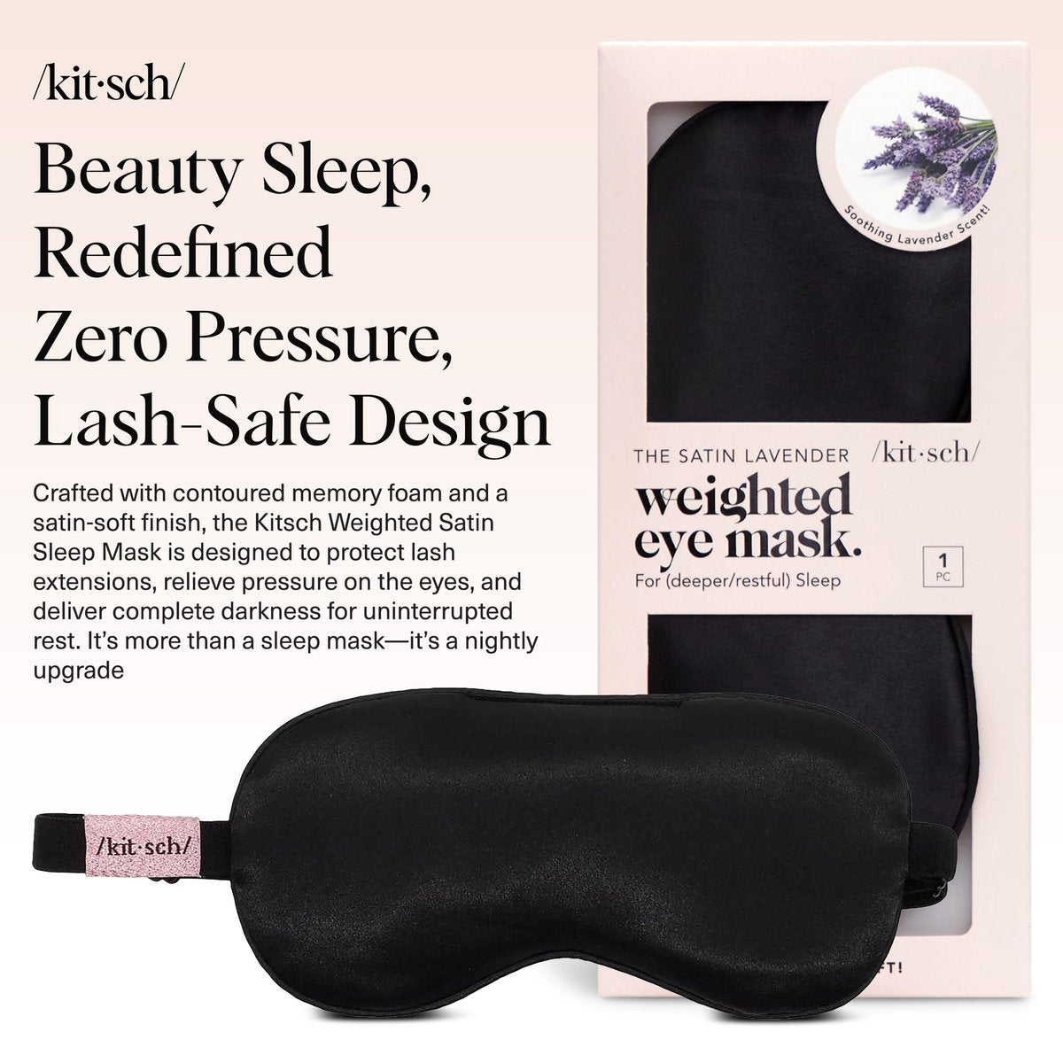Kitsch Gewichtete Satin Schlafmaske – Leichtblockierende Augenmaske für Reisen und erholsamen Schlaf – Lavendel, verstellbares Band (4,1 oz / 116 g)