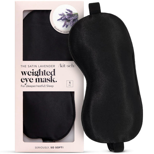 Kitsch Gewichtete Satin Schlafmaske – Leichtblockierende Augenmaske für Reisen und erholsamen Schlaf – Lavendel, verstellbares Band (4,1 oz / 116 g)